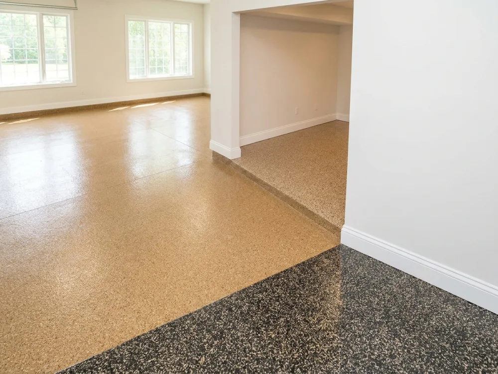 Glossy polyaspartic garage floor in a Kane County home